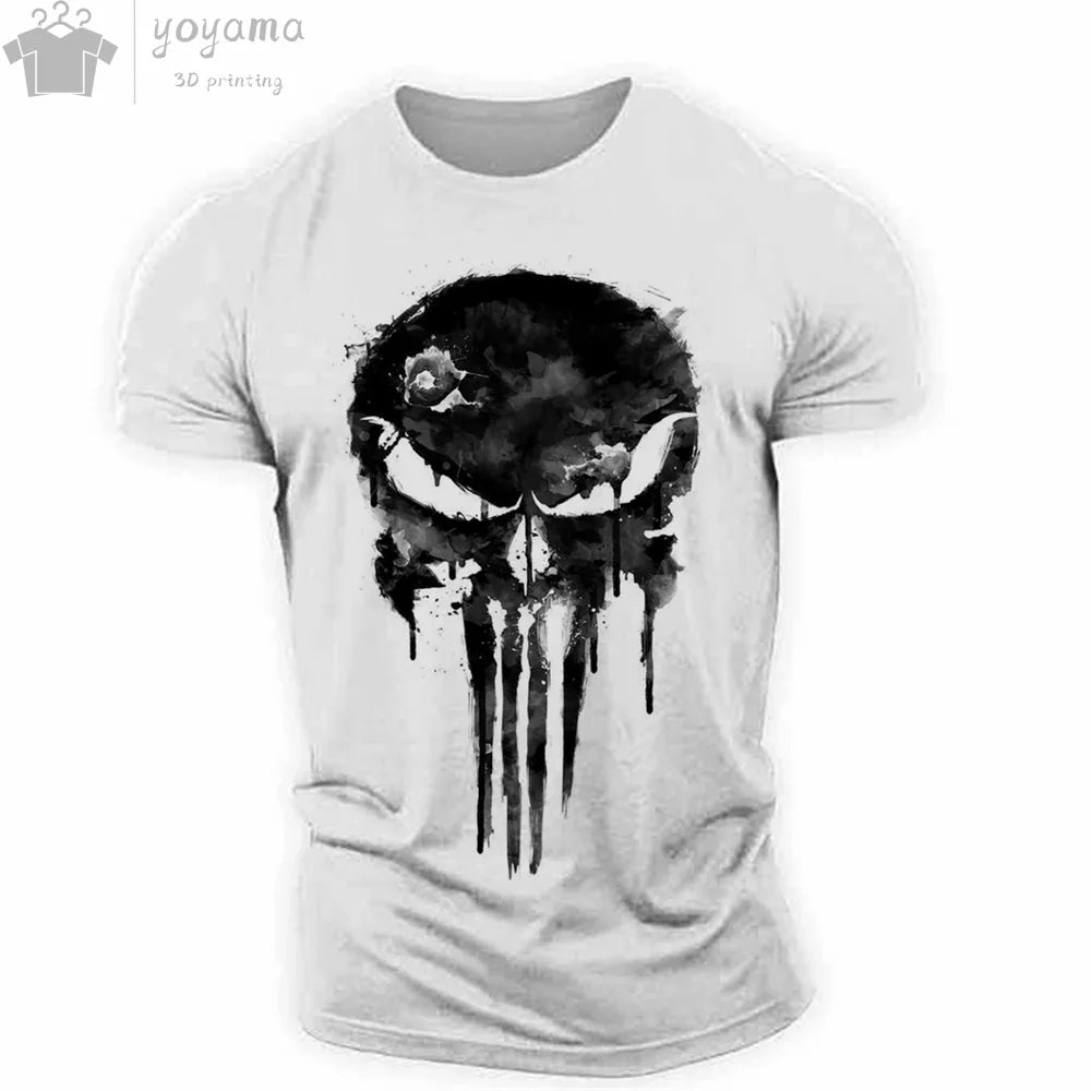 Men's 3D Hip-Hop Dripping Skull Print O-Neck Short Sleeve T-Shirt to 5X Big & Tall