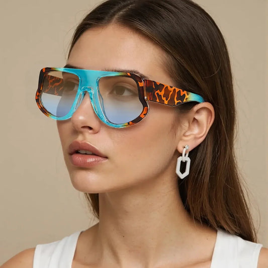 Rectangle Leopard Colorblock/Solid Color Women's Sunglasses