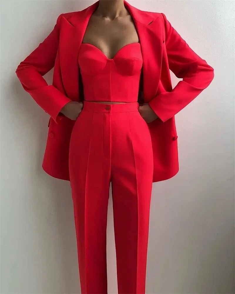 Peaked Formal Lapel Double Breasted Blazer, Matching Corset & Pants Women's Suit to 4X Plus