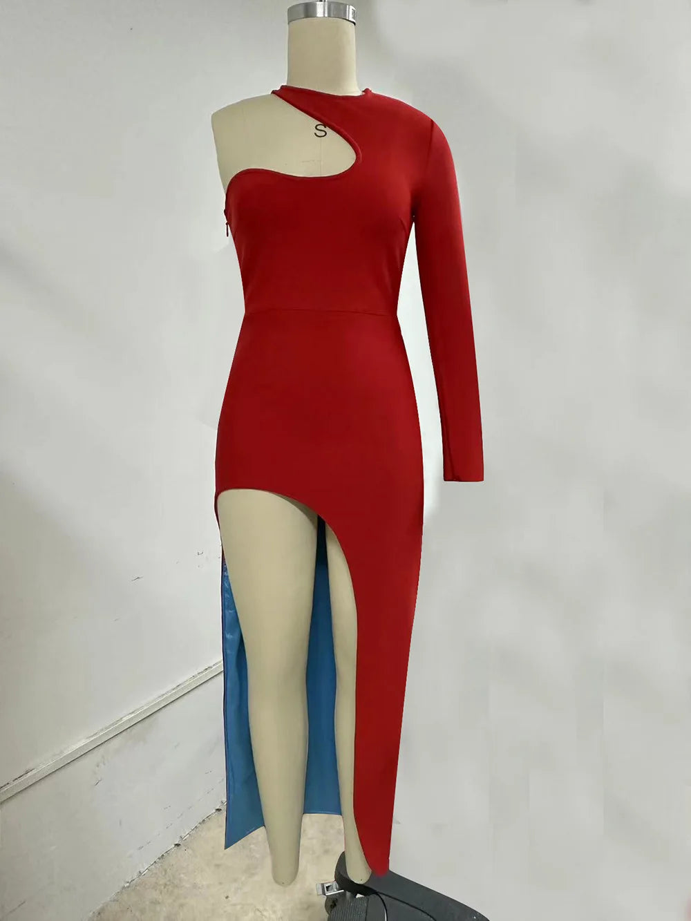 Fire Engine Red One Shoulder Bodycon Bandage Club Party Dress