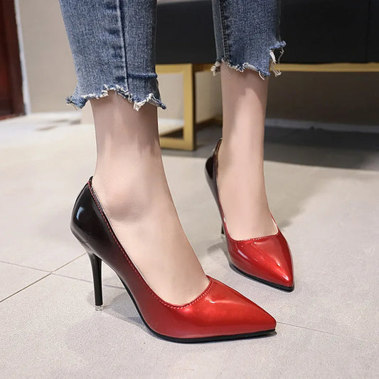 Gradient Ombre Colorblock Pointed Toe Patent Leather High Heel Pumps