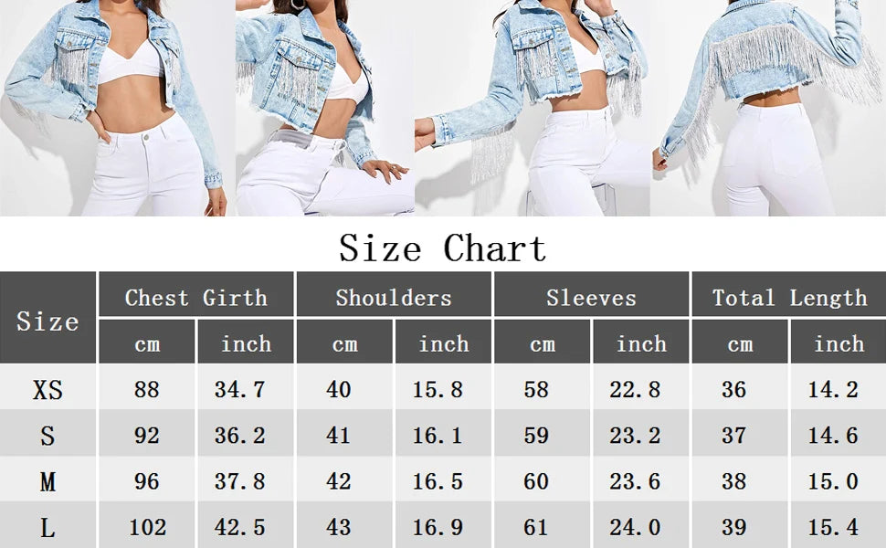 Cropped Denim Tassel Fringe Loose Streetwear Women’s Cowgirl Jean Jacket