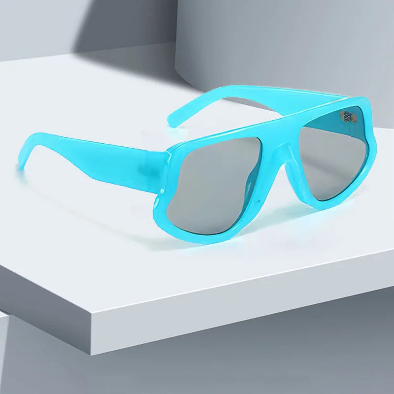 Rectangle Leopard Colorblock/Solid Color Women's Sunglasses