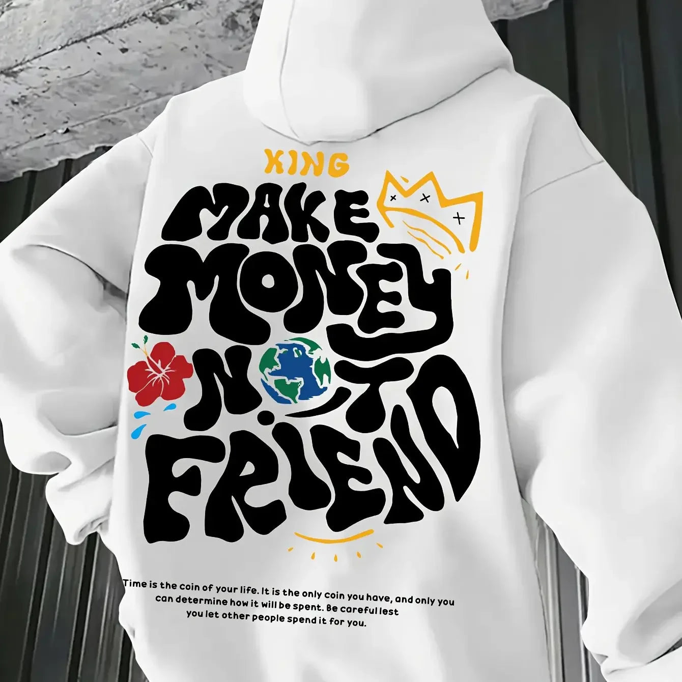 Men's "Make Money Not Friend" Hip-Hop Long Sleeve Pullover Hoodie Sweatshirt