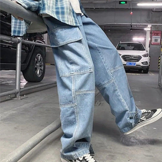Men's Loose Multi-Pocket Baggy Streetwear Skater Harem Cargo Jeans