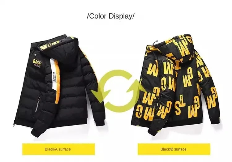 Men's Ribbed Reversible Cotton Padded Thick Puffer Bomber Down Jacket w/ Removable Hood to 5X Big & Tall