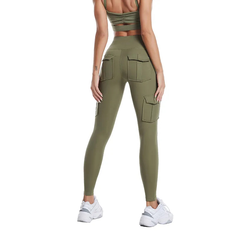 Cargo Pocket High Waist Solid Color Yoga Workout Leggings