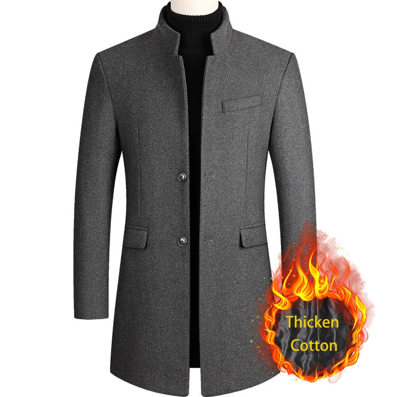 Men's Stand Collar Double Button Solid Color 3/4  Trenchcoat