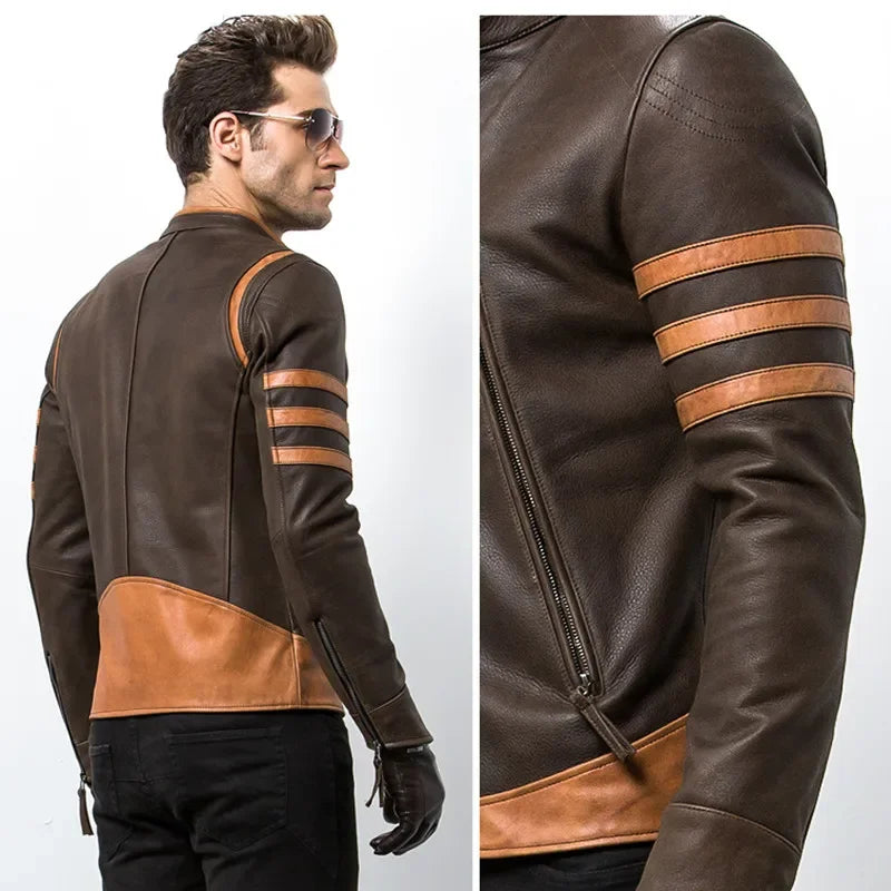 Men's Colorblock Side Striped Sleeve Zipper Casual PU Leather Bomber Jacket M-5X