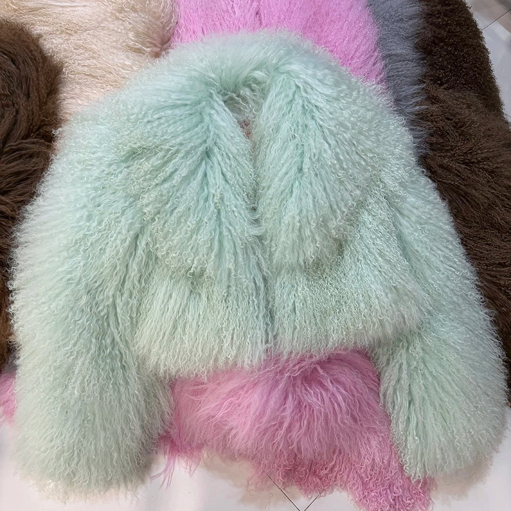 Shaggy Mongolia Sheep Fur Oversized Collar Women's Jacket to 8X Plus Size