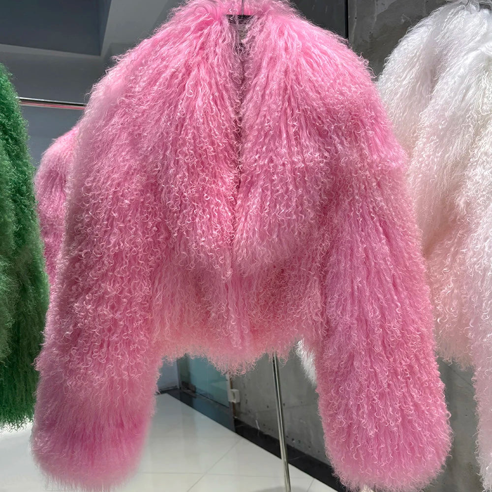 Shaggy Mongolia Sheep Fur Oversized Collar Women's Jacket to 8X Plus Size