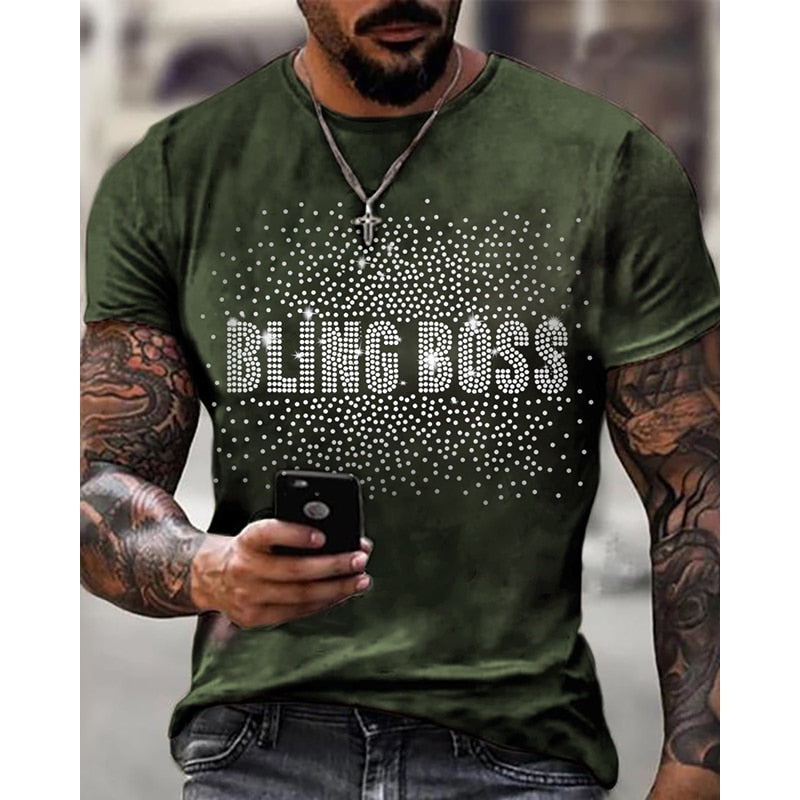 Men's "Bling Boss" Rhinestone Designer Short Sleeve T-Shirt