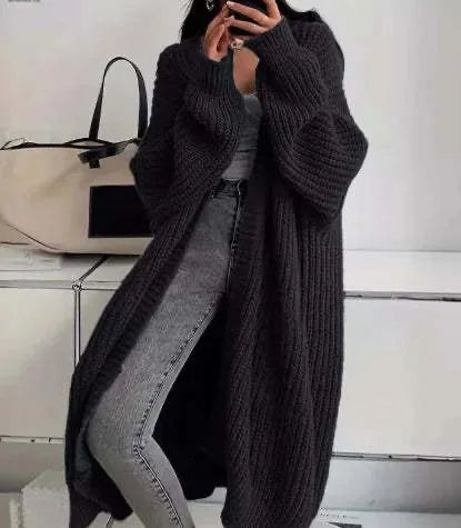 Oversized Cable Knitted Open Front Loose Women's Maxi Cardigan Sweater