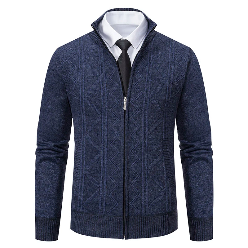 Men's Stand Collar Knitted Cardigan Zipper Sweater Jacket