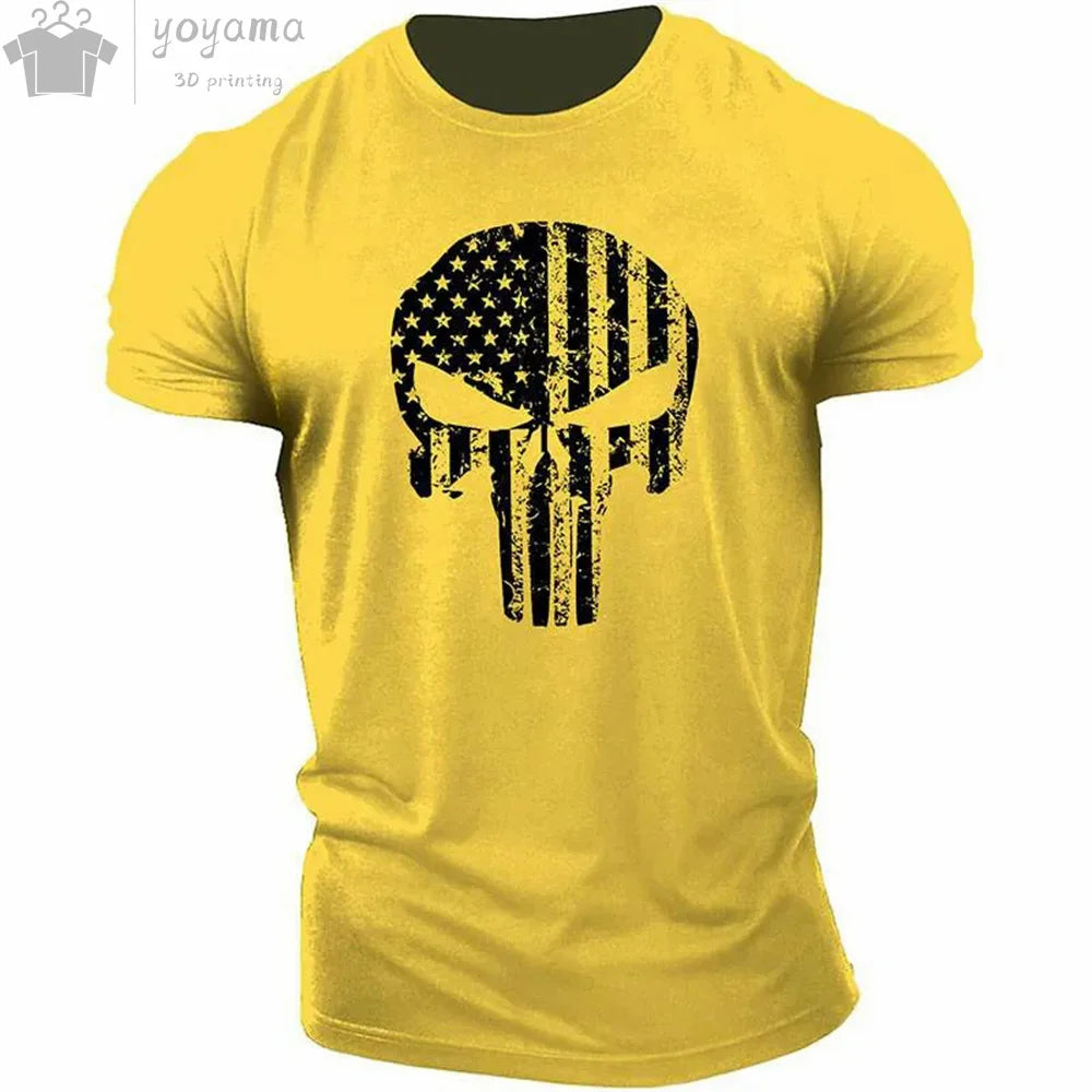 Men's 3D Hip-Hop Dripping Skull Print O-Neck Short Sleeve T-Shirt to 5X Big & Tall