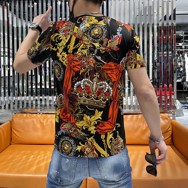 Men's Baroque Rhinestone Crown Short Sleeve T-Shirt