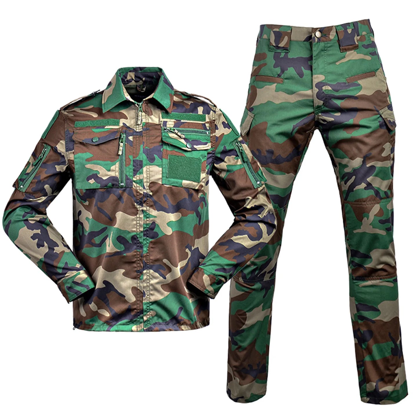 Men's Breathable Camo Cargo Camping/Training Turn-Down Collar Jacket + Cargo Pants 2-Piece Sets