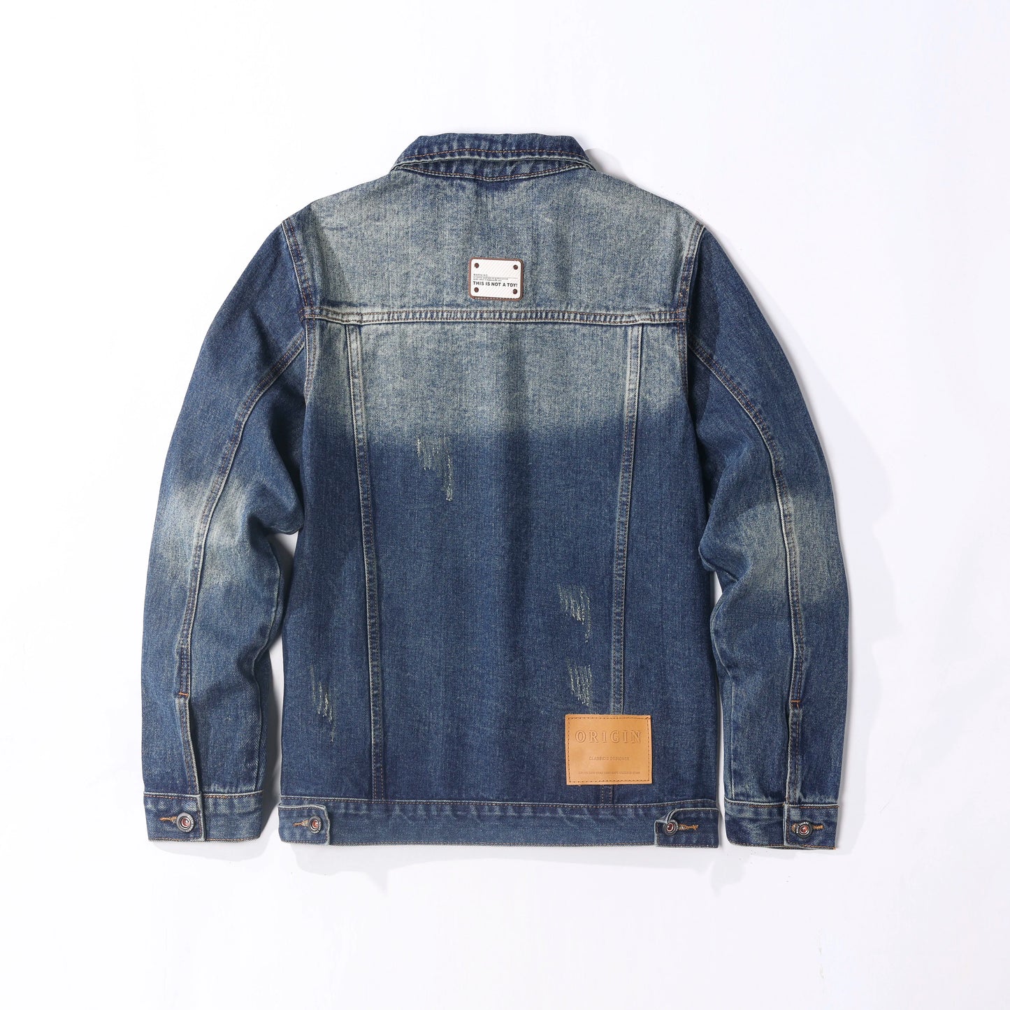 Men's Denim Patchwork Design Washed Gradient Colorblock Hip-Hop Streetwear Jean Jacket