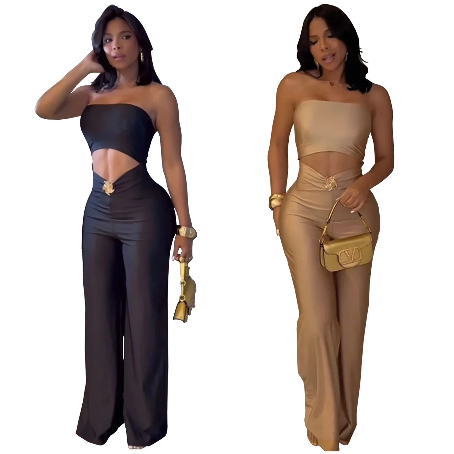 Sleeveless Sexy Ring Pendant Hollow-Out Design Bodycon Women's Sleeveless Backless Jumpsuit