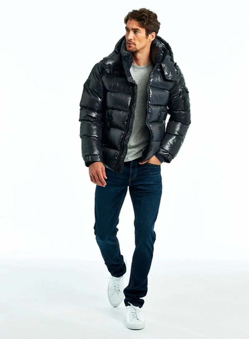 Hooded Shiny Zipper Men's Skinny Jacket