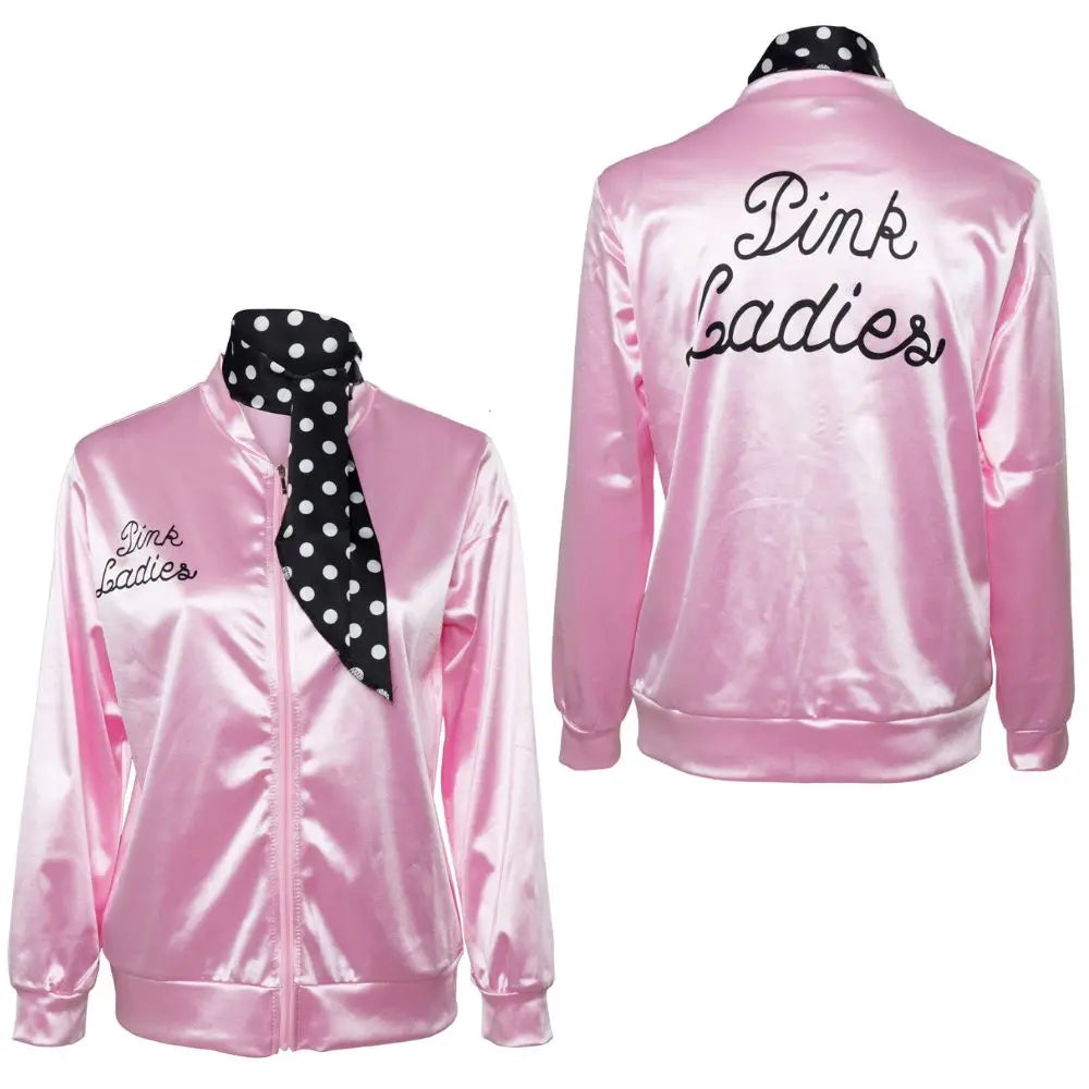 Satin Vintage "Pink Ladies" Grease Movie Women's Cosplay Costume  Jacket to 3X Plus Size