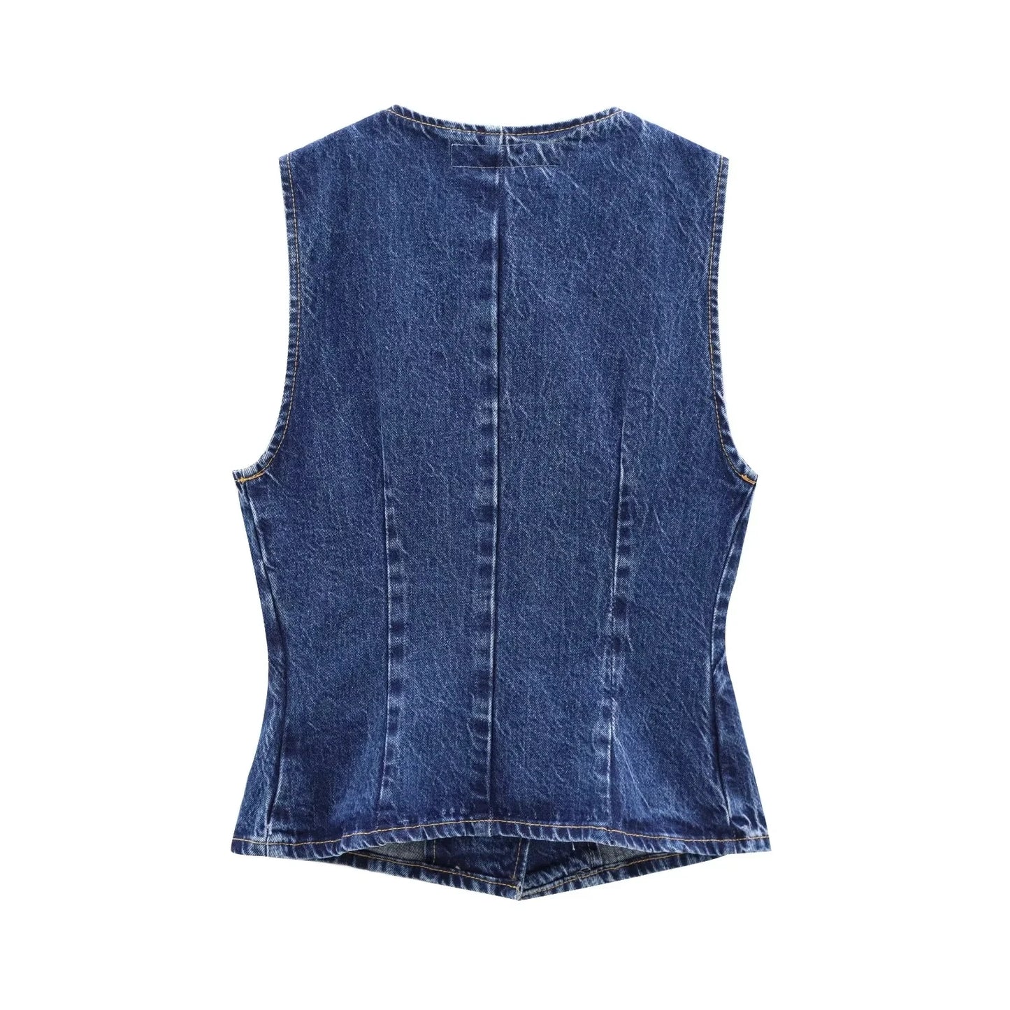 Blue Denim Cropped Sleeveless Streetwear Button-Up Women's Jean Vest