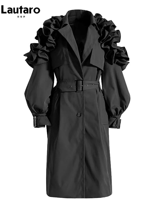 Ruffle Sleeve Women's Windbreaker Trenchcoat