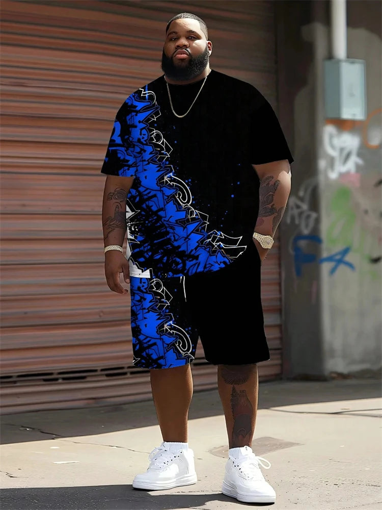 Oversized Men's 3D Print T-Shirt + Shorts Two-Piece Set to 6X Big & Tall