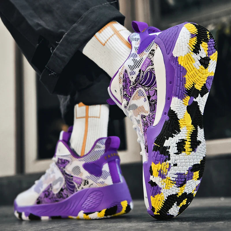 Graffiti Camouflage Purple/White Hightop Basketball Sneakers