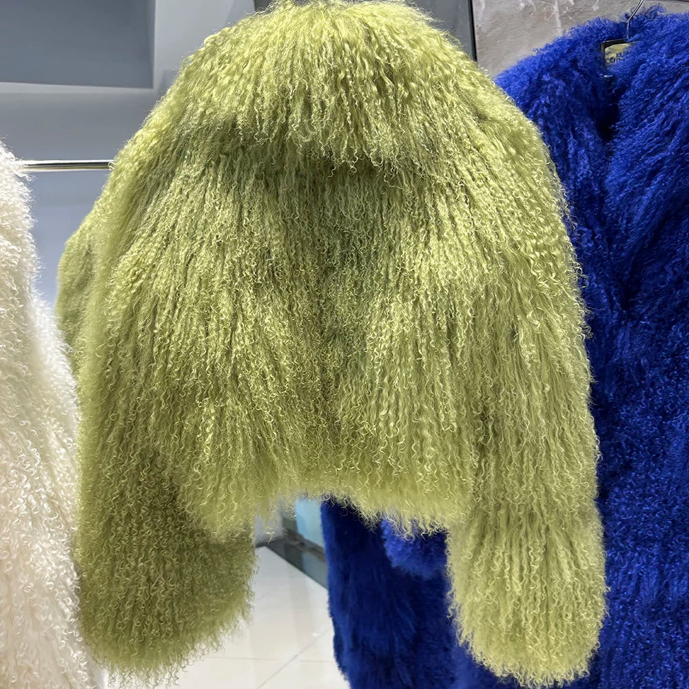 Shaggy Mongolia Sheep Fur Oversized Collar Women's Jacket to 8X Plus Size