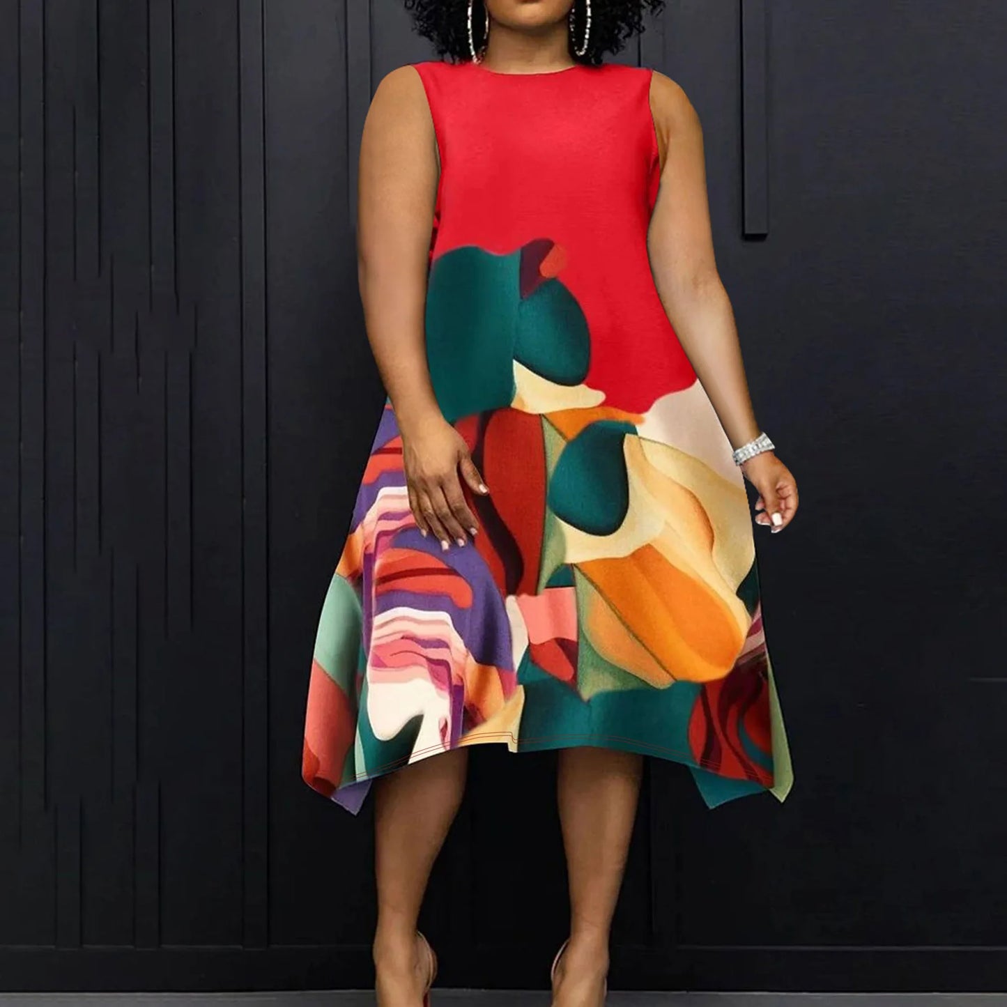 XL-5XL Plus Size Clothes Dresses Women Robes Summer Autumn Sleeveless Street Style Casual 3XL 4XL Big Size Midi Dress Oversize