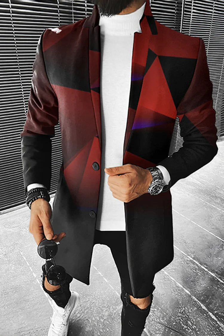 Men's Stand Collar Colorblock/Plaid/Geometric/African 3D Print 3/4 Length Button-Up Jacket 5X Big & Tall