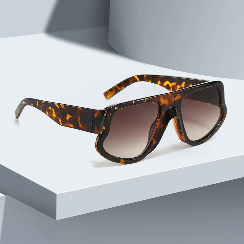 Rectangle Leopard Colorblock/Solid Color Women's Sunglasses