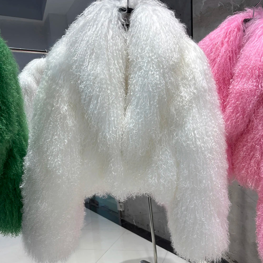 Shaggy Mongolia Sheep Fur Oversized Collar Women's Jacket to 8X Plus Size