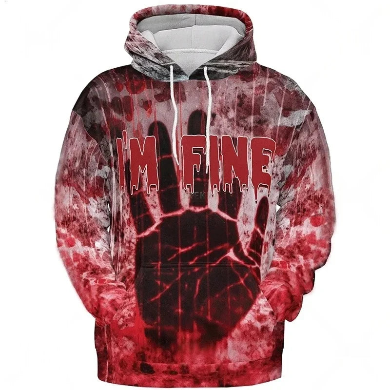 Men's Drawstring Hip-Hop 3D Blood Print Halloween Long Sleeve Hoodie Sweatshirts to 5X Big & Tall - 14 Patterns