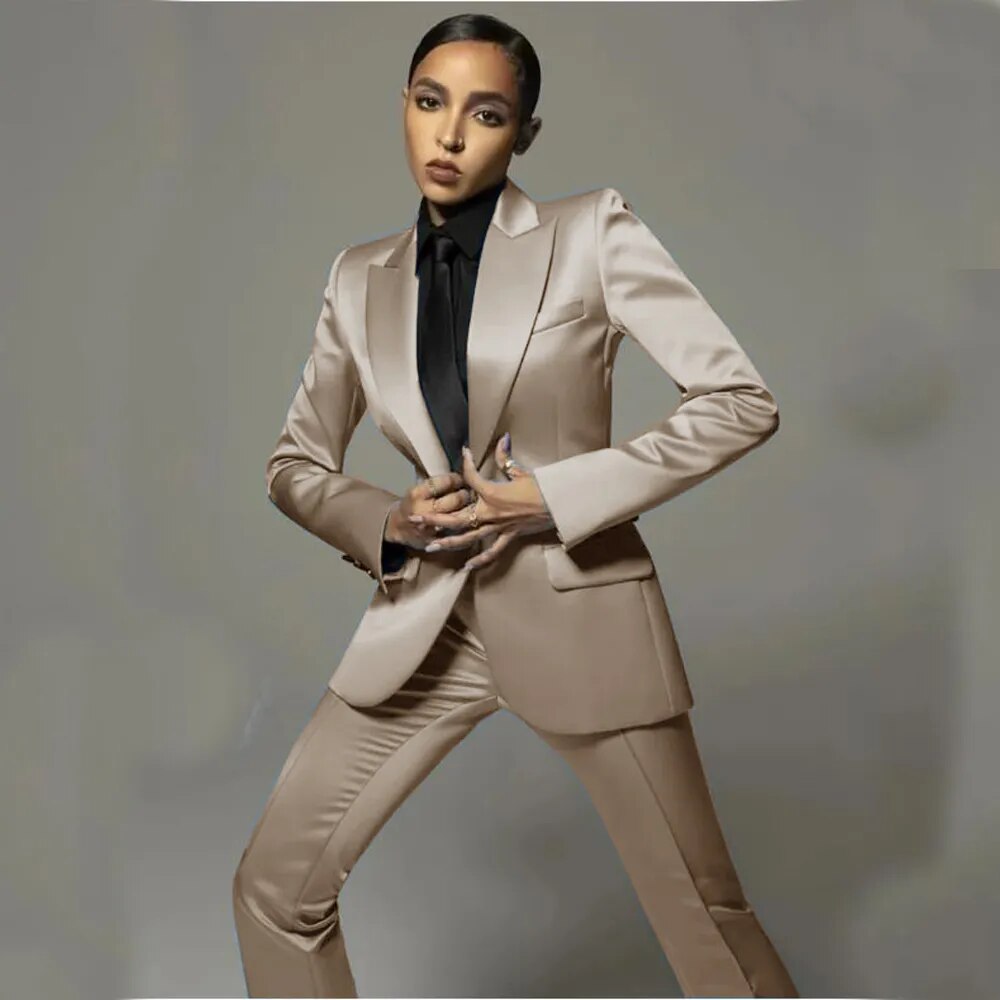 Satin Slim Fit Blazer + Matching Trouser Pants Women's Business Suit