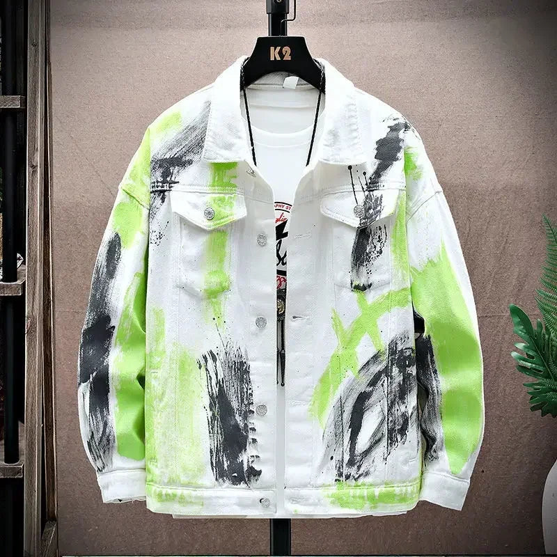 Men's Denim Tie-Dye Painted Graffiti Hip-Hop Jean Jacket to 4X Big & Tall