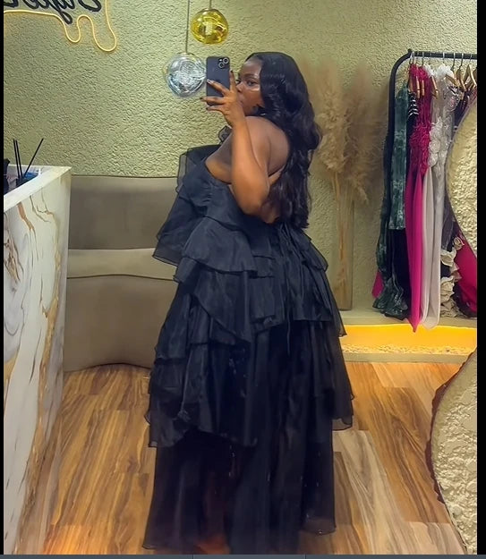 Oversized Tiered Sleeveless Floral Ruffled Design Loose Smock Strap Formal Maxi Dress