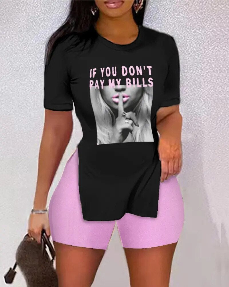 Graphic Print Women's Short Sleeve T-Shirt & Mini Shorts 2-Piece Set