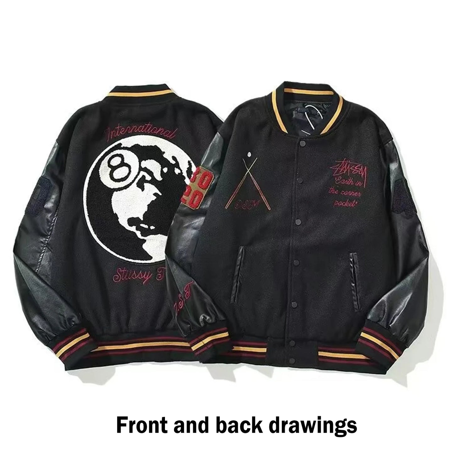 Unisex Varsity Letterman's Rib Sleeve Wool Baseball Bomber Patchwork Jackets