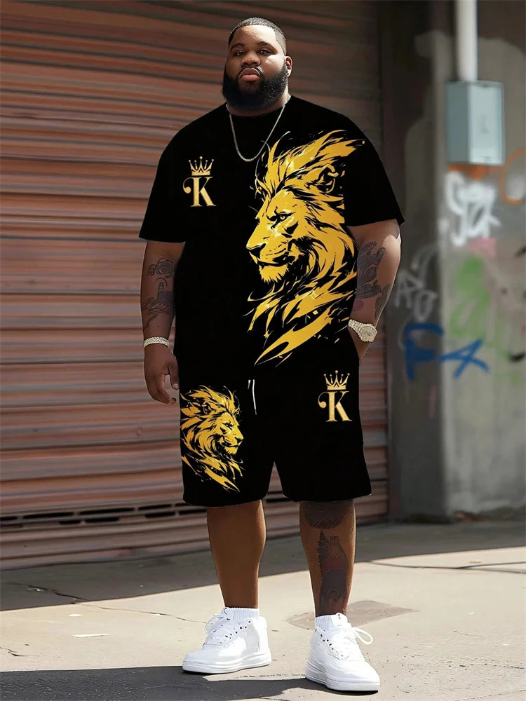 Oversized Men's 3D Print T-Shirt + Shorts Two-Piece Set to 6X Big & Tall
