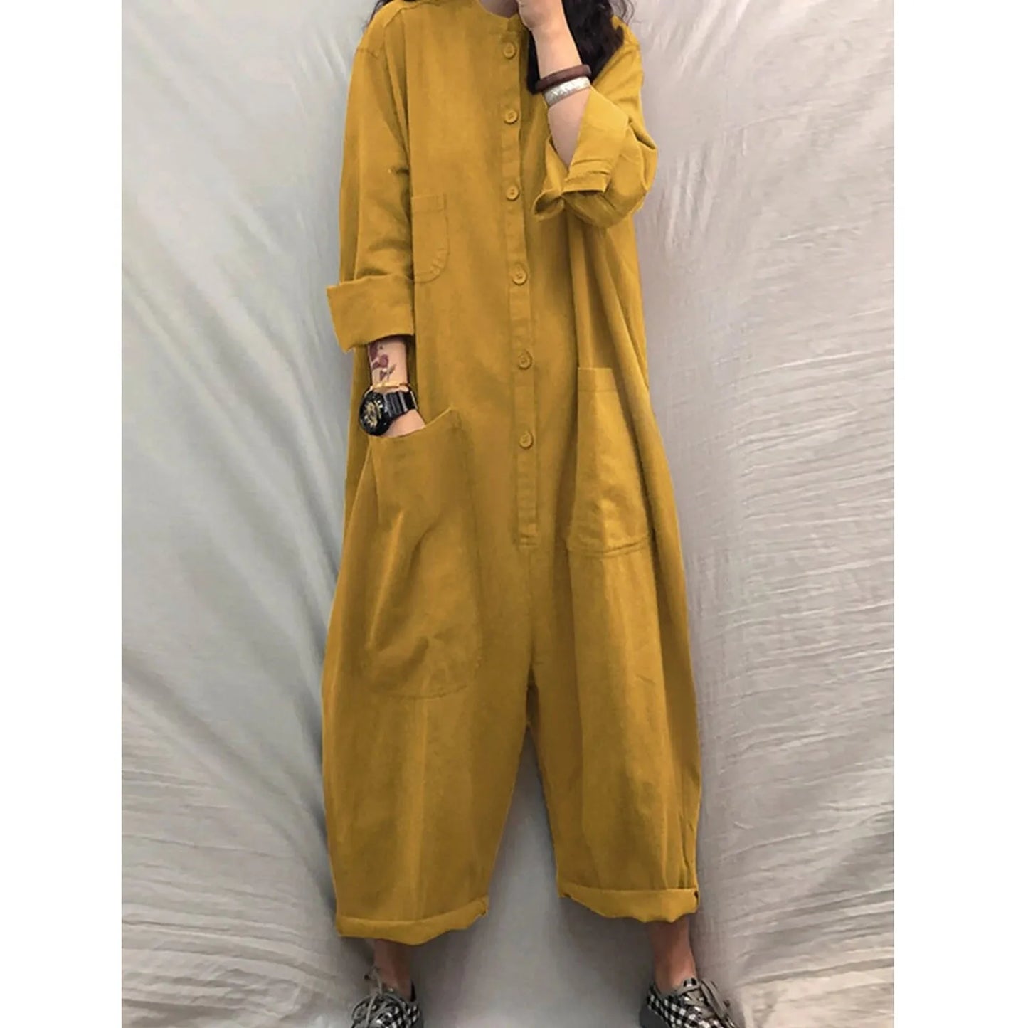 Baggy Women's Stand Collar Oversized Solid Color Romper