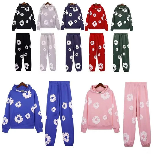 Big Flower Print Women's Hip-Hop Hoodie Sweatshirt + Jogger Sweatpants Tracksuit