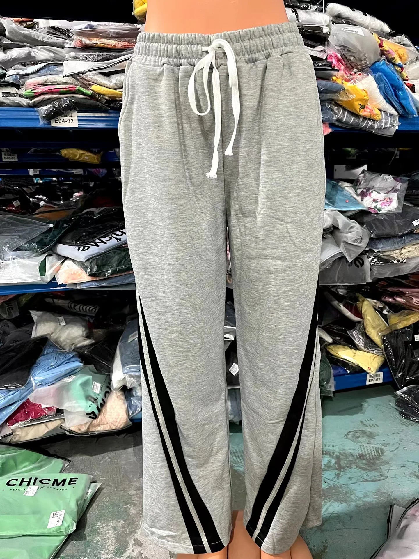 Side Striped Patchwork Drawstring Flare Leg Women's Sweatpants