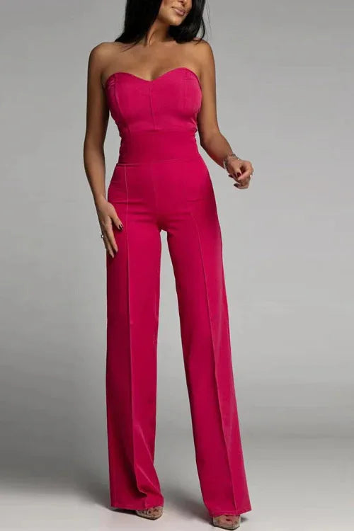Sleeveless Strapless Solid Color Straight Women's Formal Party Tube Jumpsuit