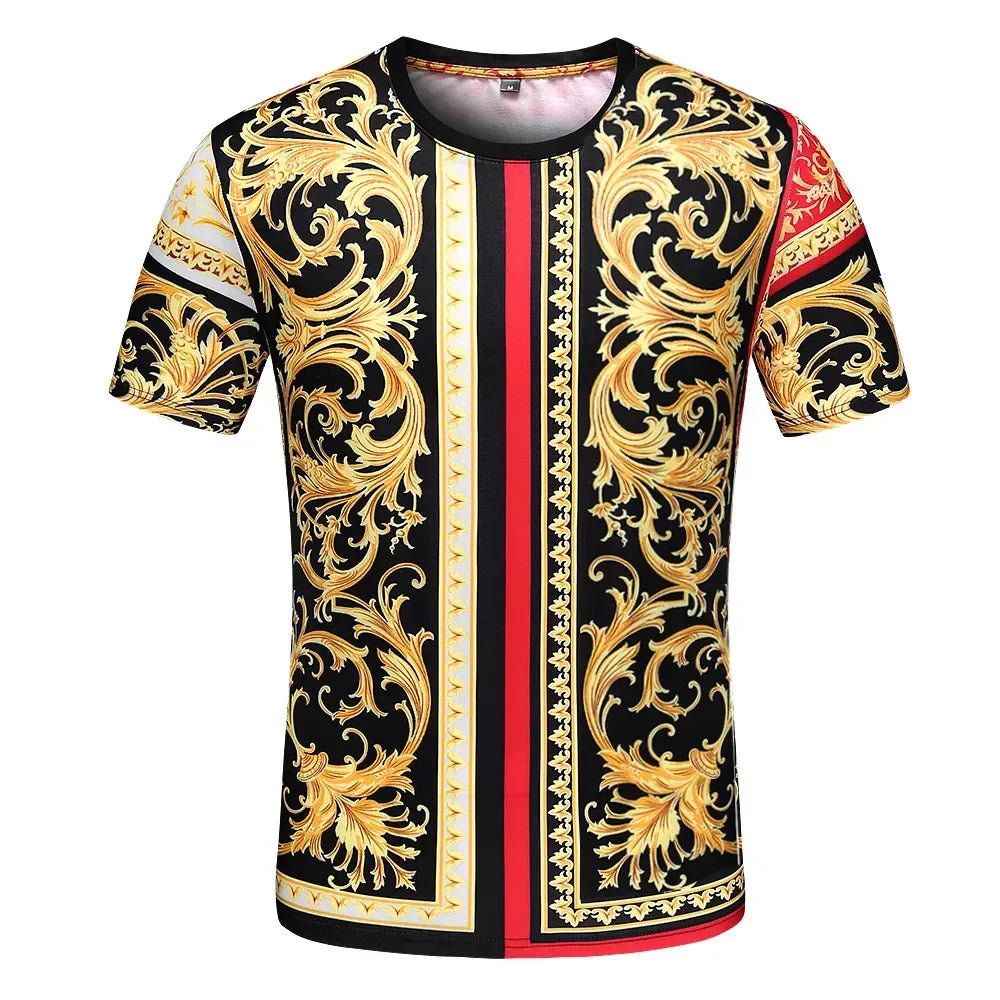 Baroque Roman Ornate Print O-Neck Short Sleeve T-Shirt