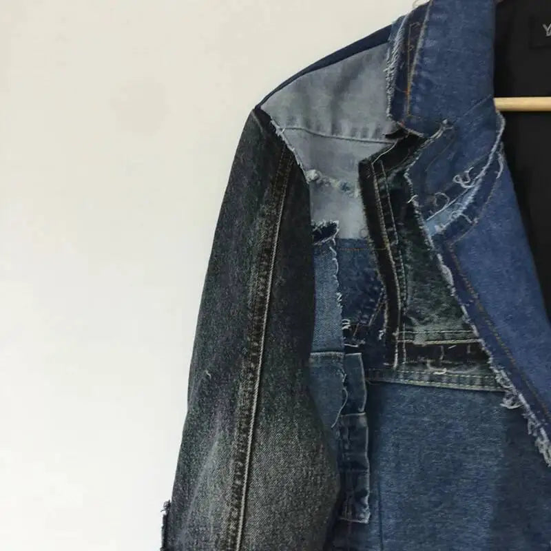 Men's Denim Colorblock Patchwork Splicing Deconstructed Heavy Industry Cowboy Jean Blazer