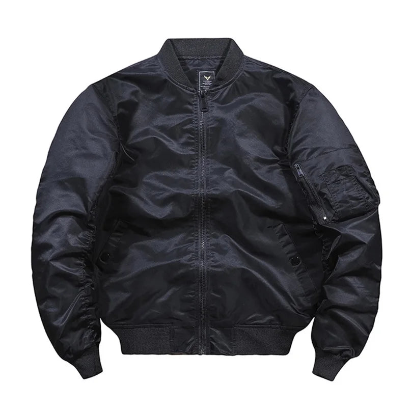 Men's Mandarin Collar Cargo Utility Pocket Zipper Detail Ruched Sleeve Solid Bomber Jacket