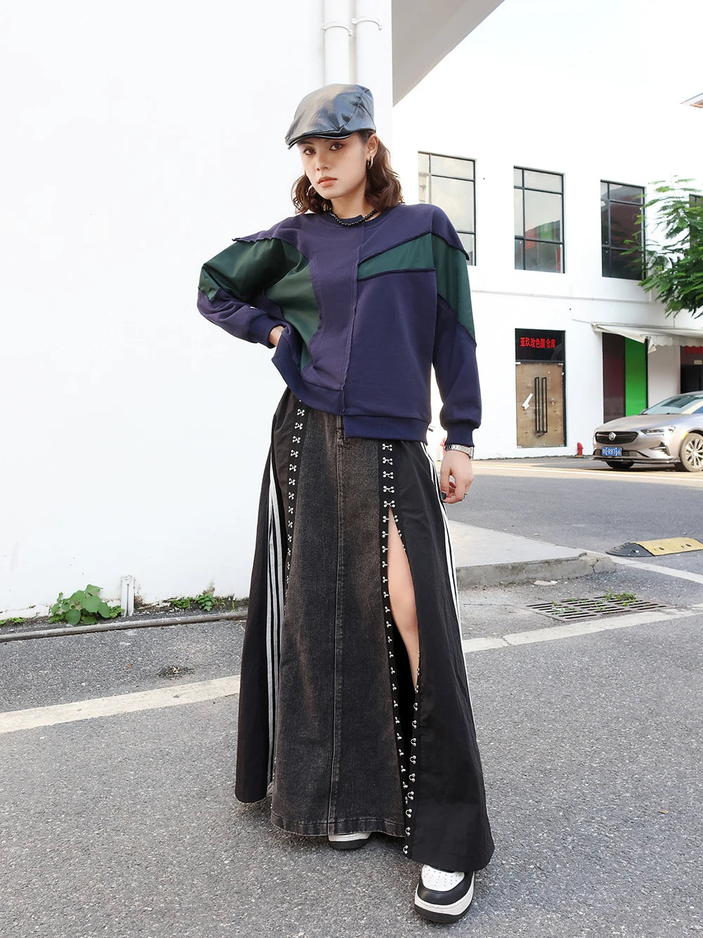 240939 European American Personalized Buttons Woman A-E Skirt Loose Plus Size Patchwork Denim Long Skirts Faldas Mujer Saias
