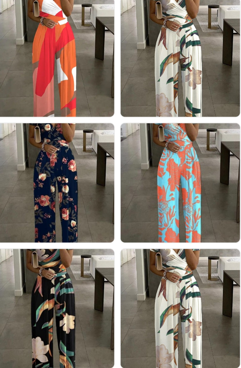 Colorblock/Floral/Geometric Print Ruched Wide Leg Jumpsuit